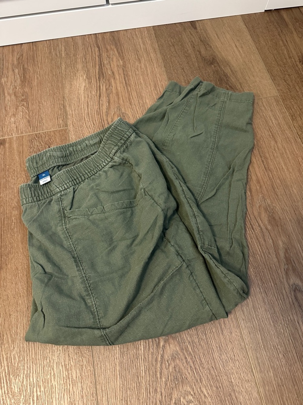Olive Green Casual Drawstring Pants
